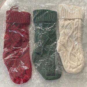 Cozy Knit handmade Christmas stockings Socks - Red, Green, and Cream
